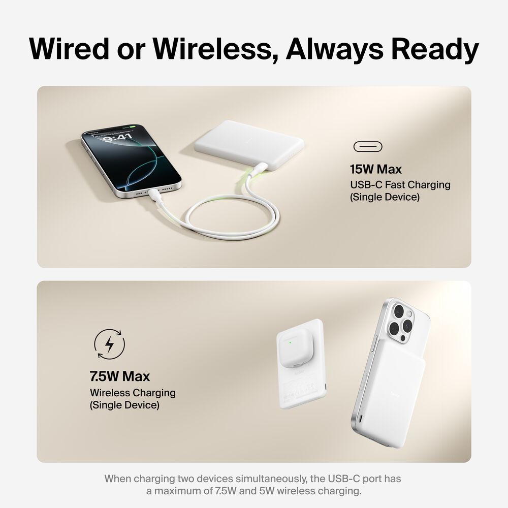 Slim Magnetic Power Bank 5K, White, hi-res